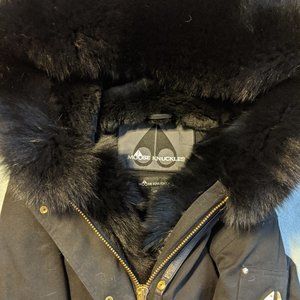 Moose Knuckle Black Canvas Parka with Black Fur